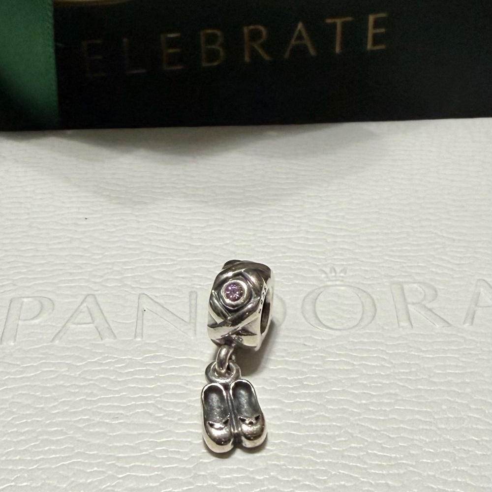 Pandora Silver And Pink CZ and Ballet Shoes Charm RETIRED